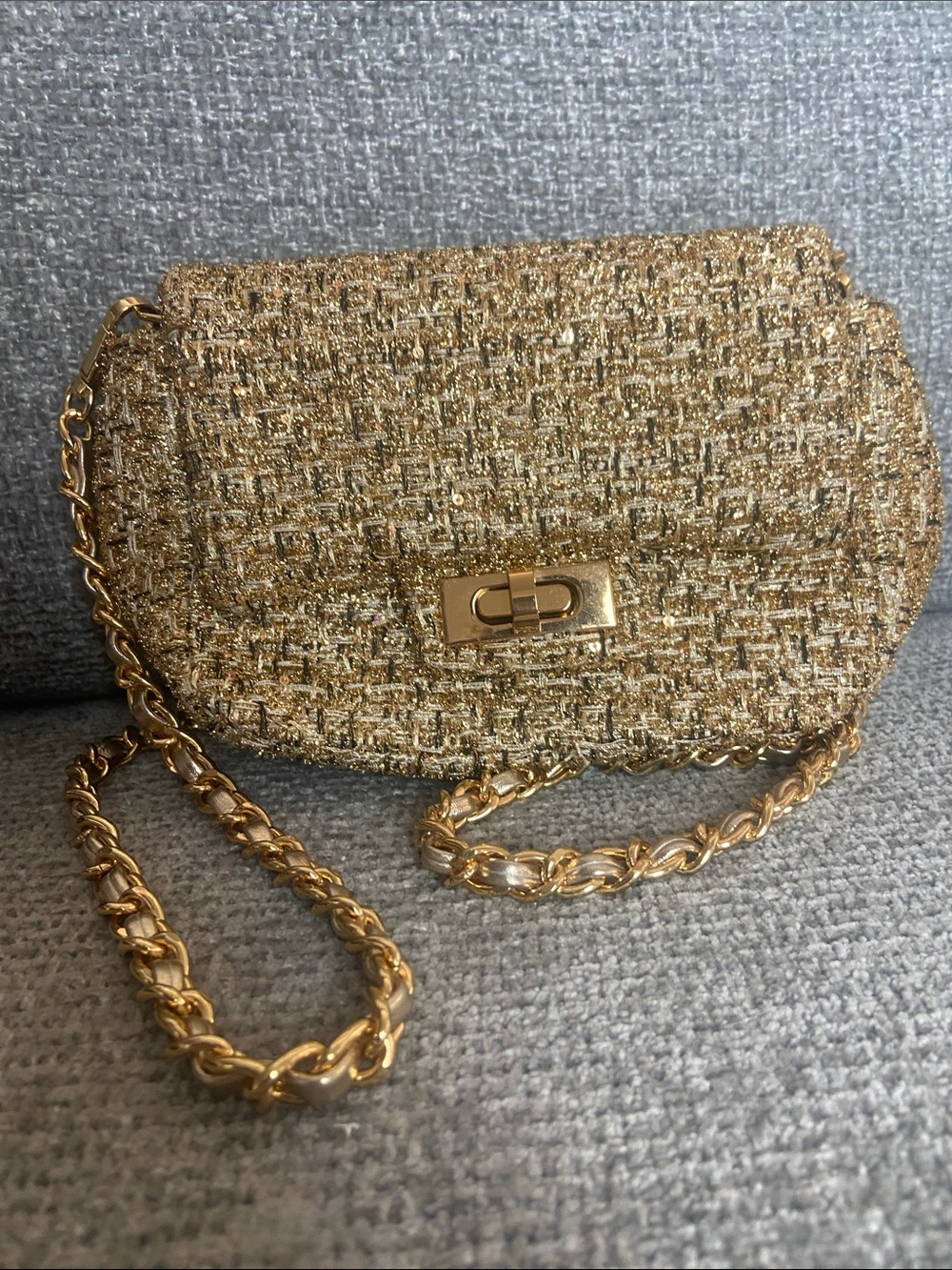 Aldo Gold Tweed Chain Crossbody Bag